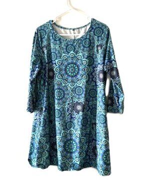 Zeagoo Blue and Green Floral Tunic with 3/4 Sleeves